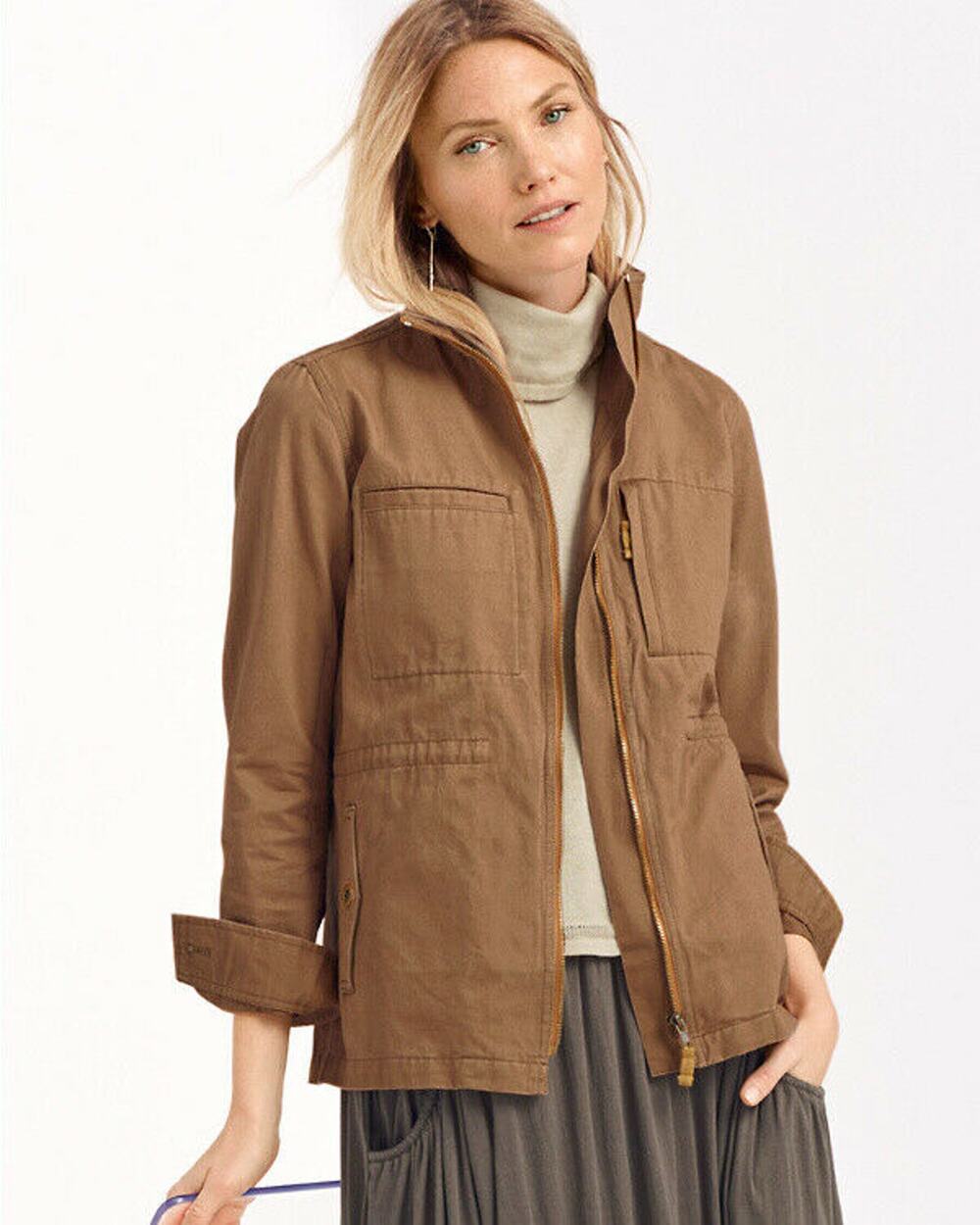 Garnet Hill Organic Cotton Cargo Jacket 00 Golden Khaki Stand Collar